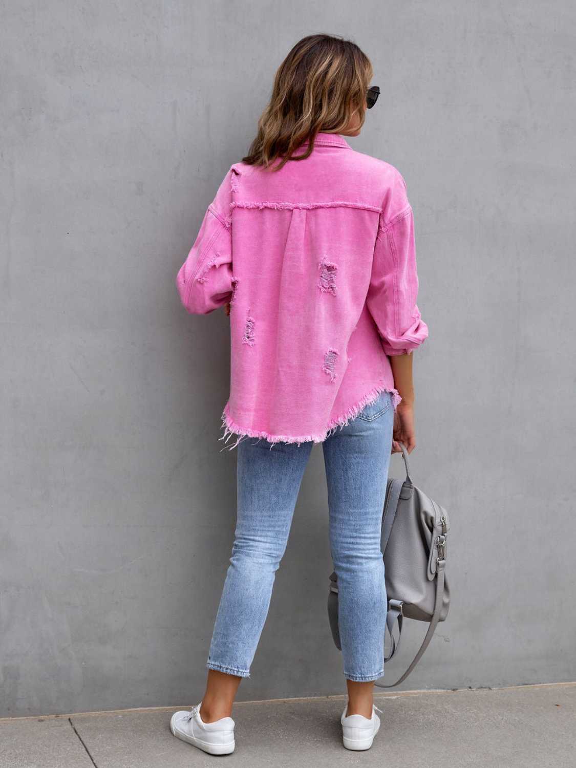 “The Colorette Distressed” Drop Shoulder Denim Jacket