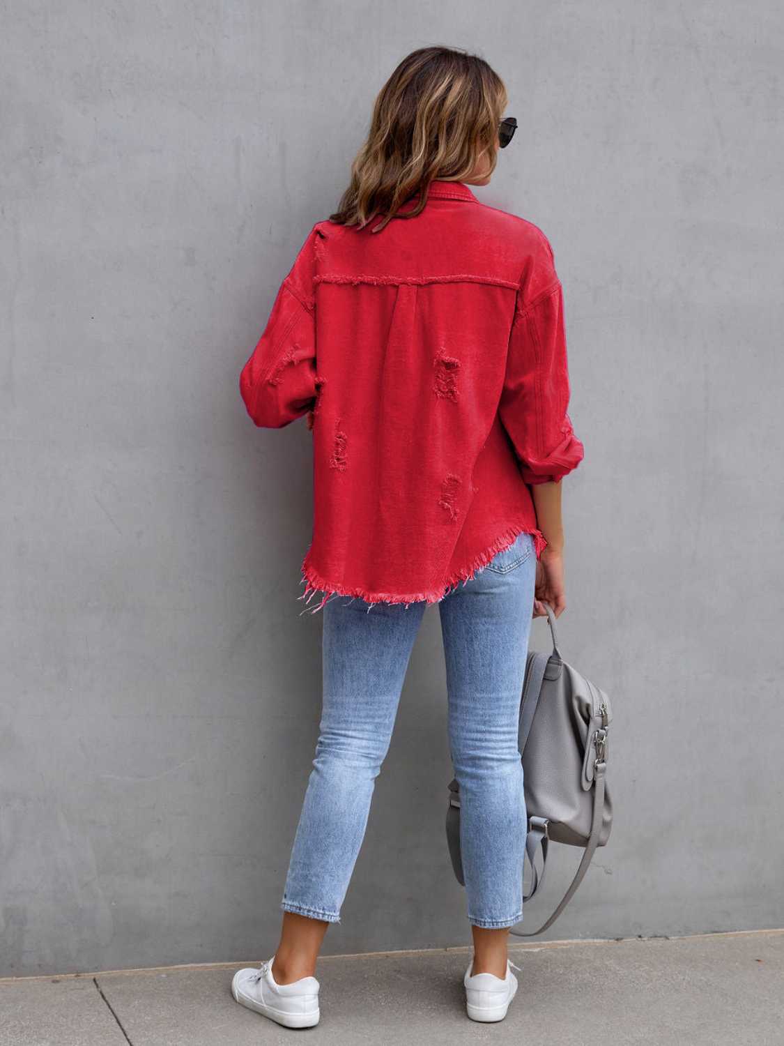 “The Colorette Distressed” Drop Shoulder Denim Jacket