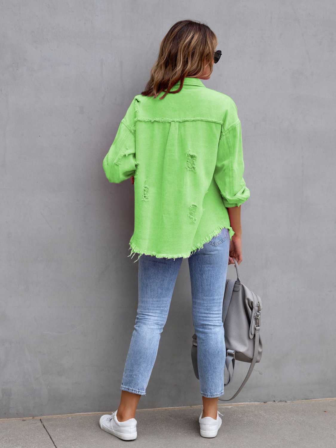 “The Colorette Distressed” Drop Shoulder Denim Jacket