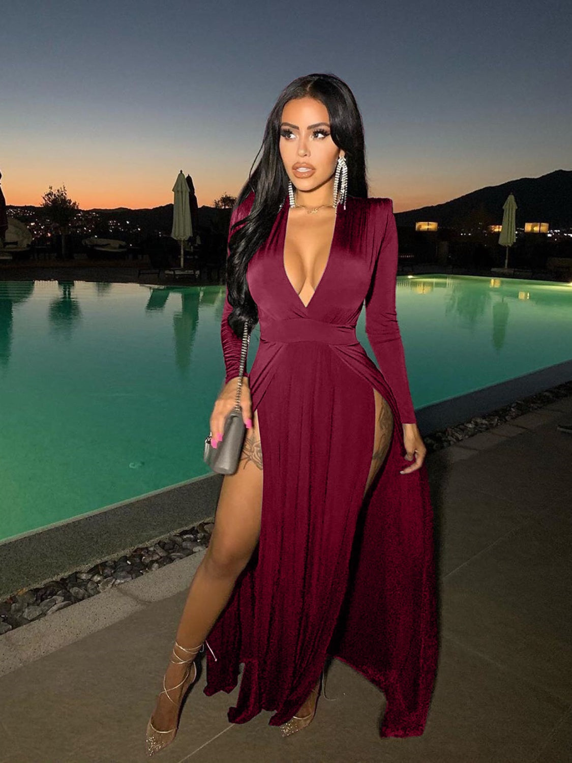 “The Quickie” Slit Plunge Long Sleeve Dress