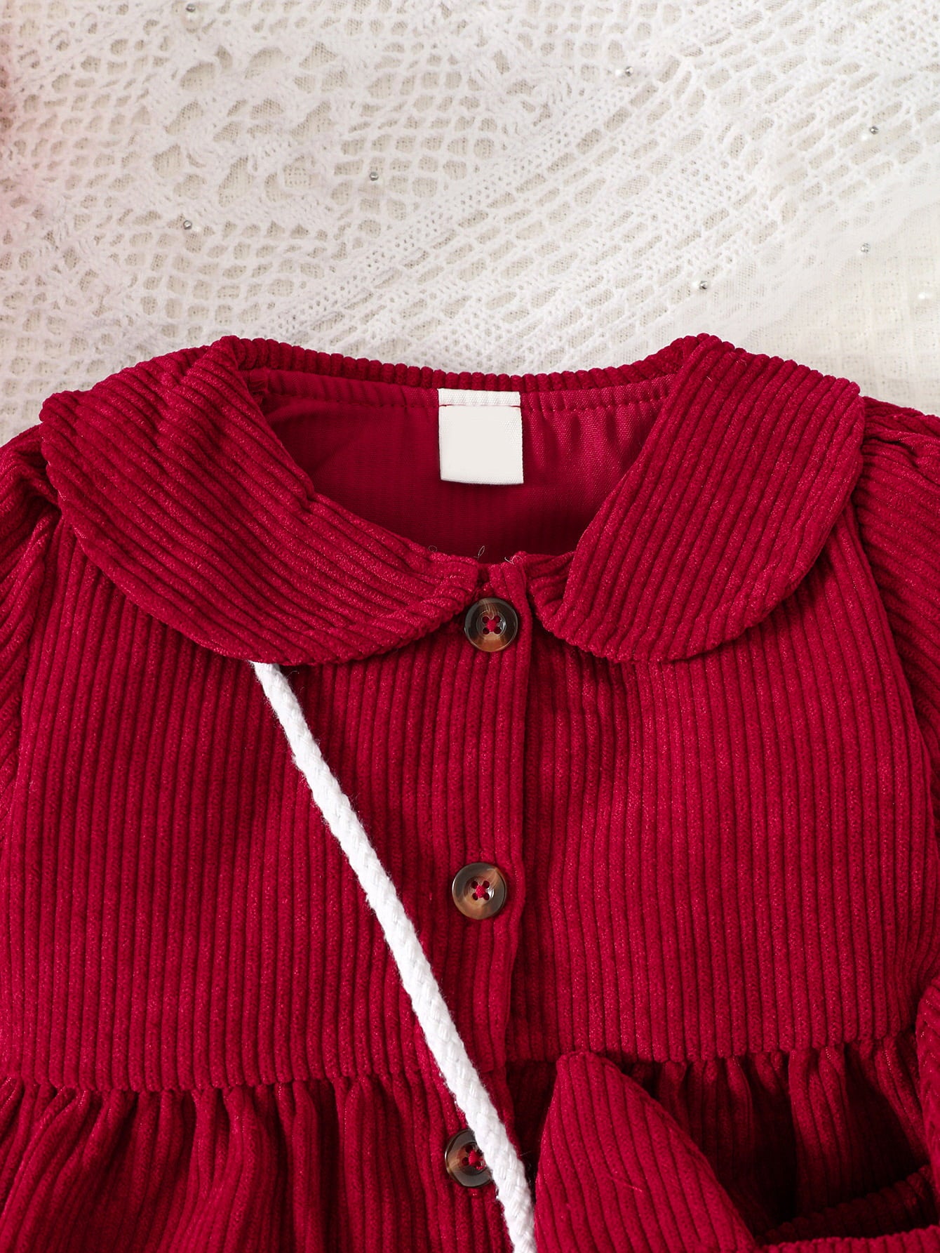 “Brickie Girls:Peter Pan” Collar Buttoned Long Sleeve Dress