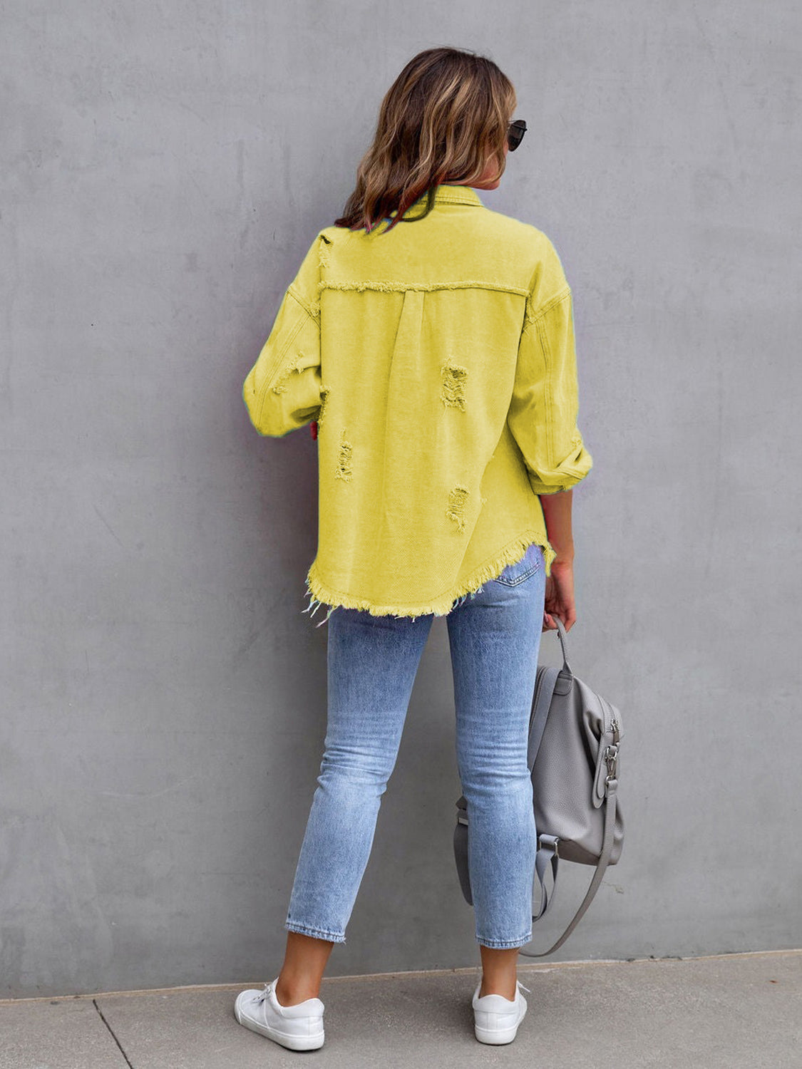 “The Colorette Distressed” Drop Shoulder Denim Jacket