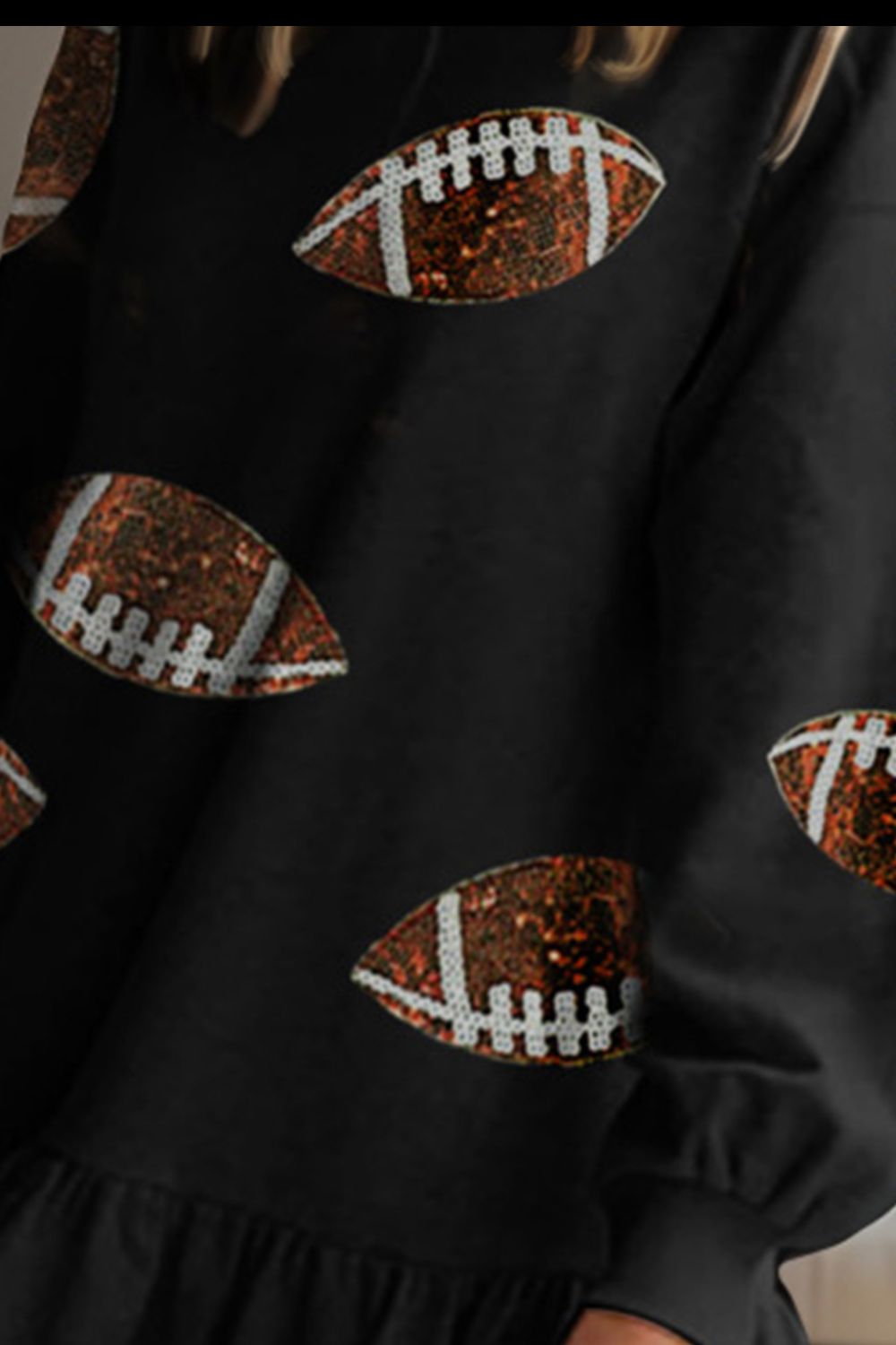 “The Football Babe” Sequin Round Neck Dropped Shoulder Mini Dress
