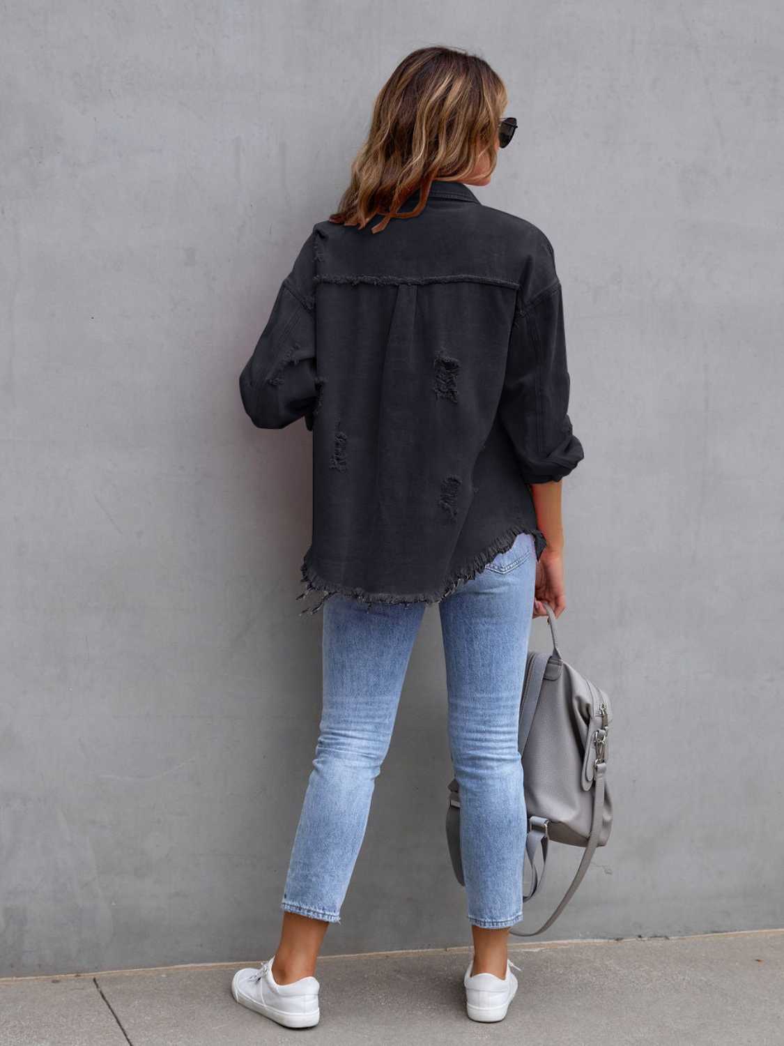 “The Colorette Distressed” Drop Shoulder Denim Jacket