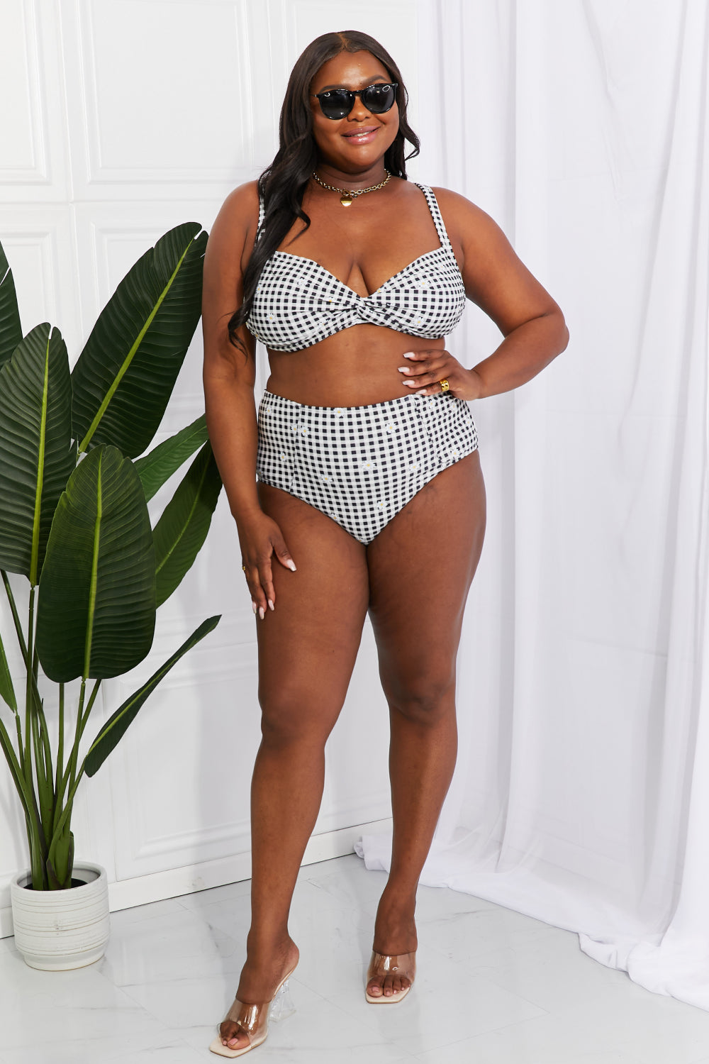 “The Take A Dip” Twist High-Rise Bikini in Black