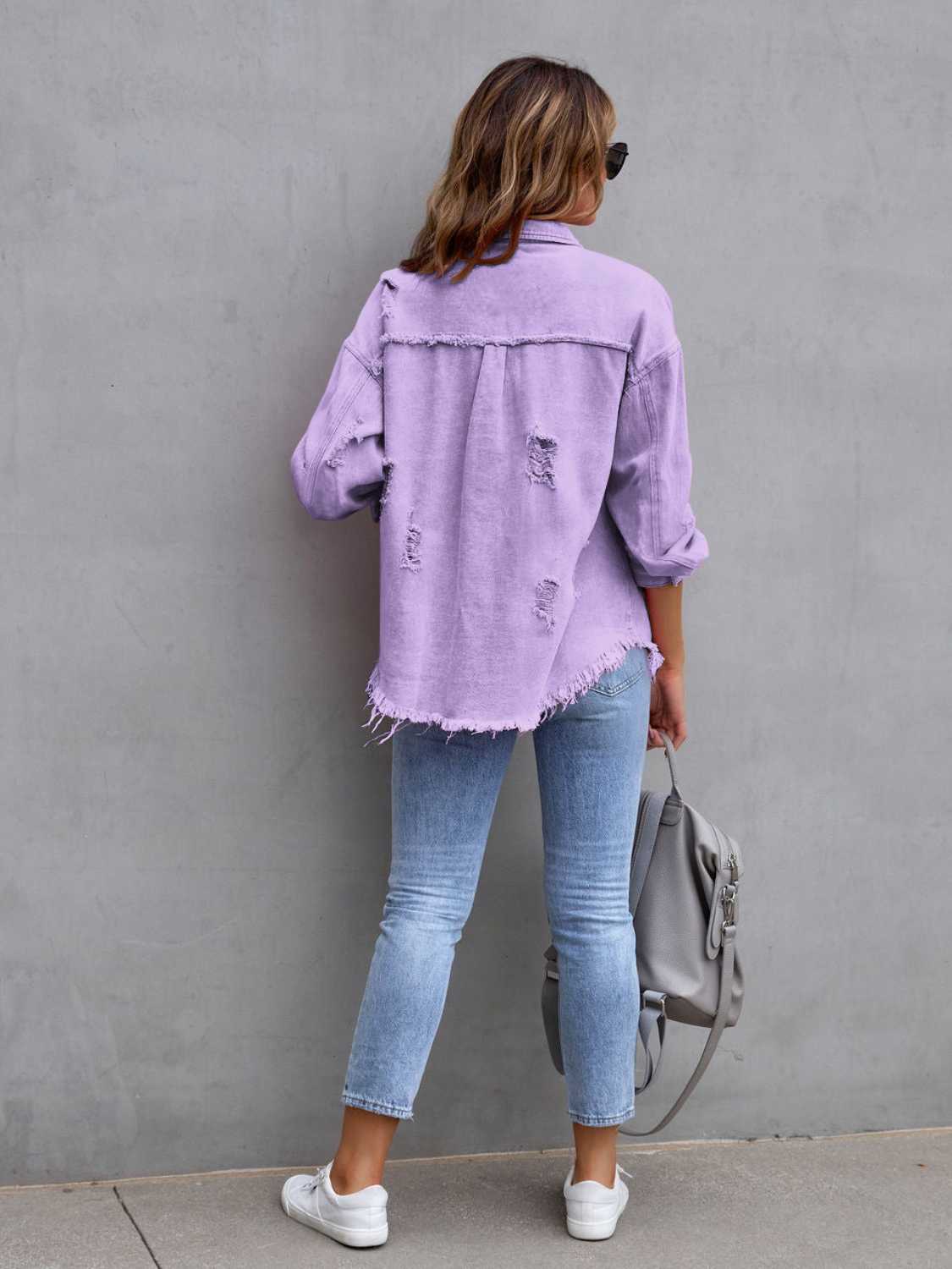 “The Colorette Distressed” Drop Shoulder Denim Jacket