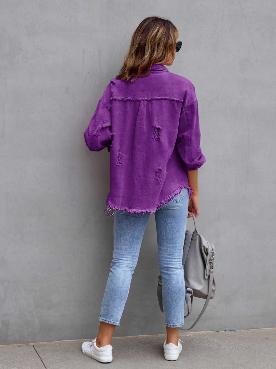 “The Colorette Distressed” Drop Shoulder Denim Jacket