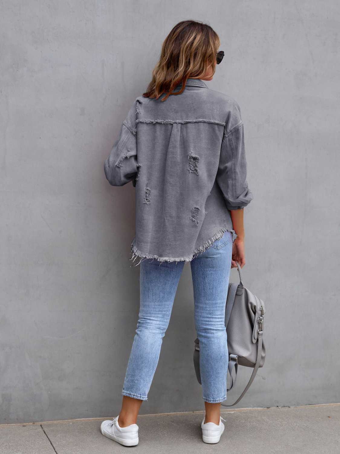 “The Colorette Distressed” Drop Shoulder Denim Jacket