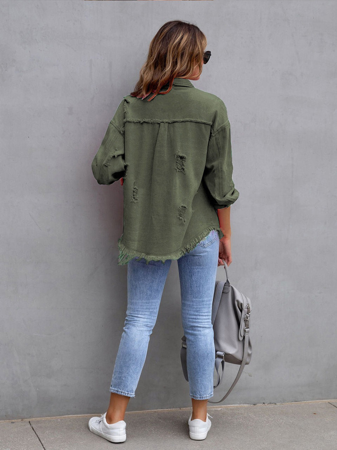 “The Colorette Distressed” Drop Shoulder Denim Jacket