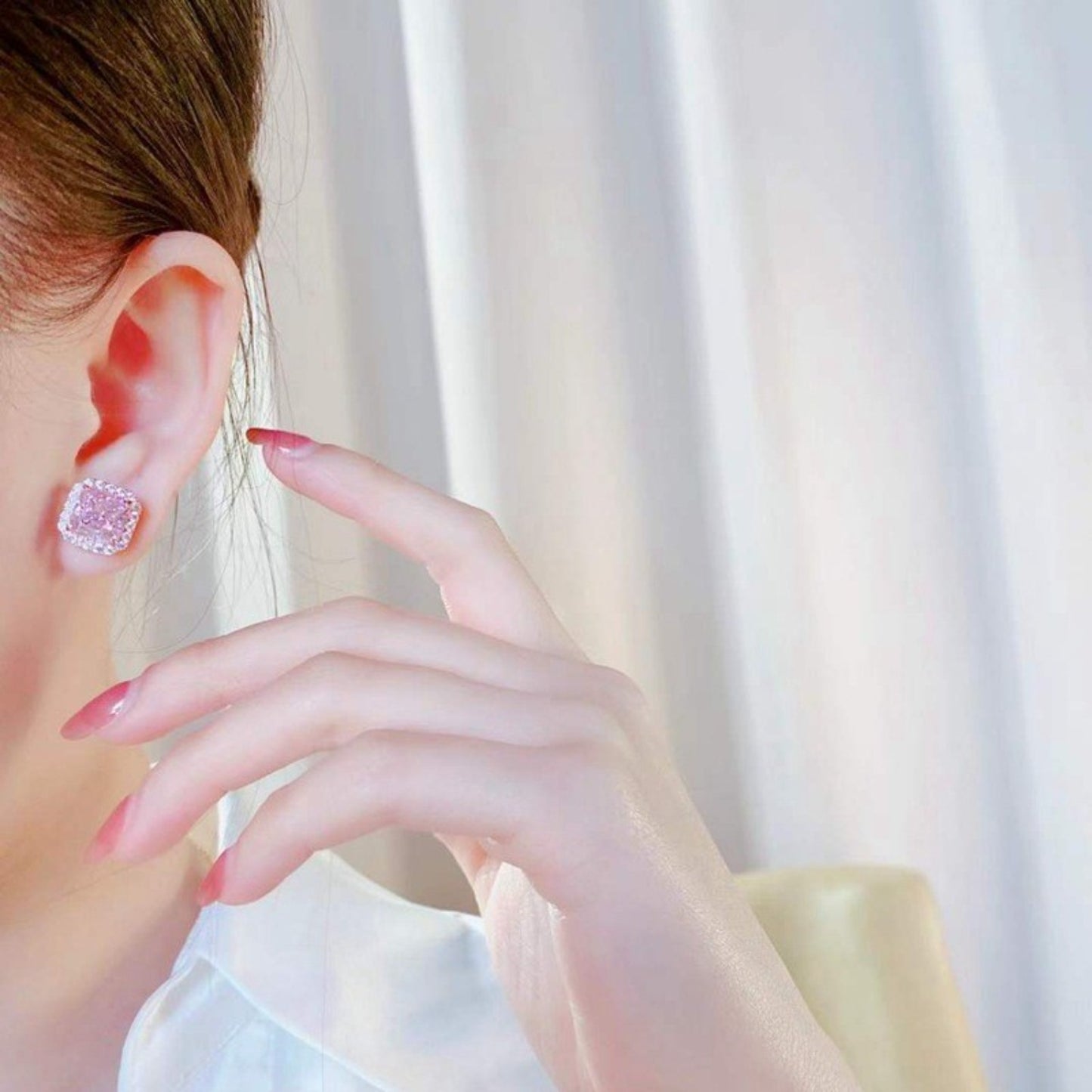 “Pretty In Pink” Artificial Gemstone Square Stud Earrings