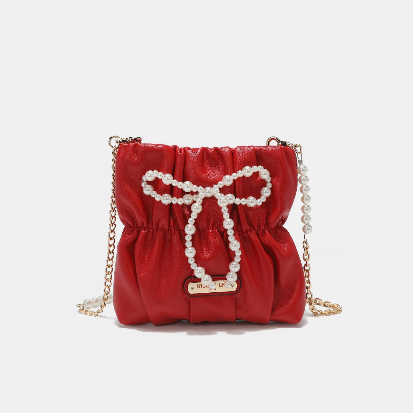Brick Bag:Pearl Bow Chain Strap Purse