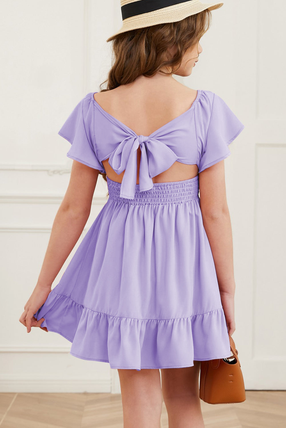 “The Tylee” Ruffle Hem Tie-Back Flutter Sleeve Dress