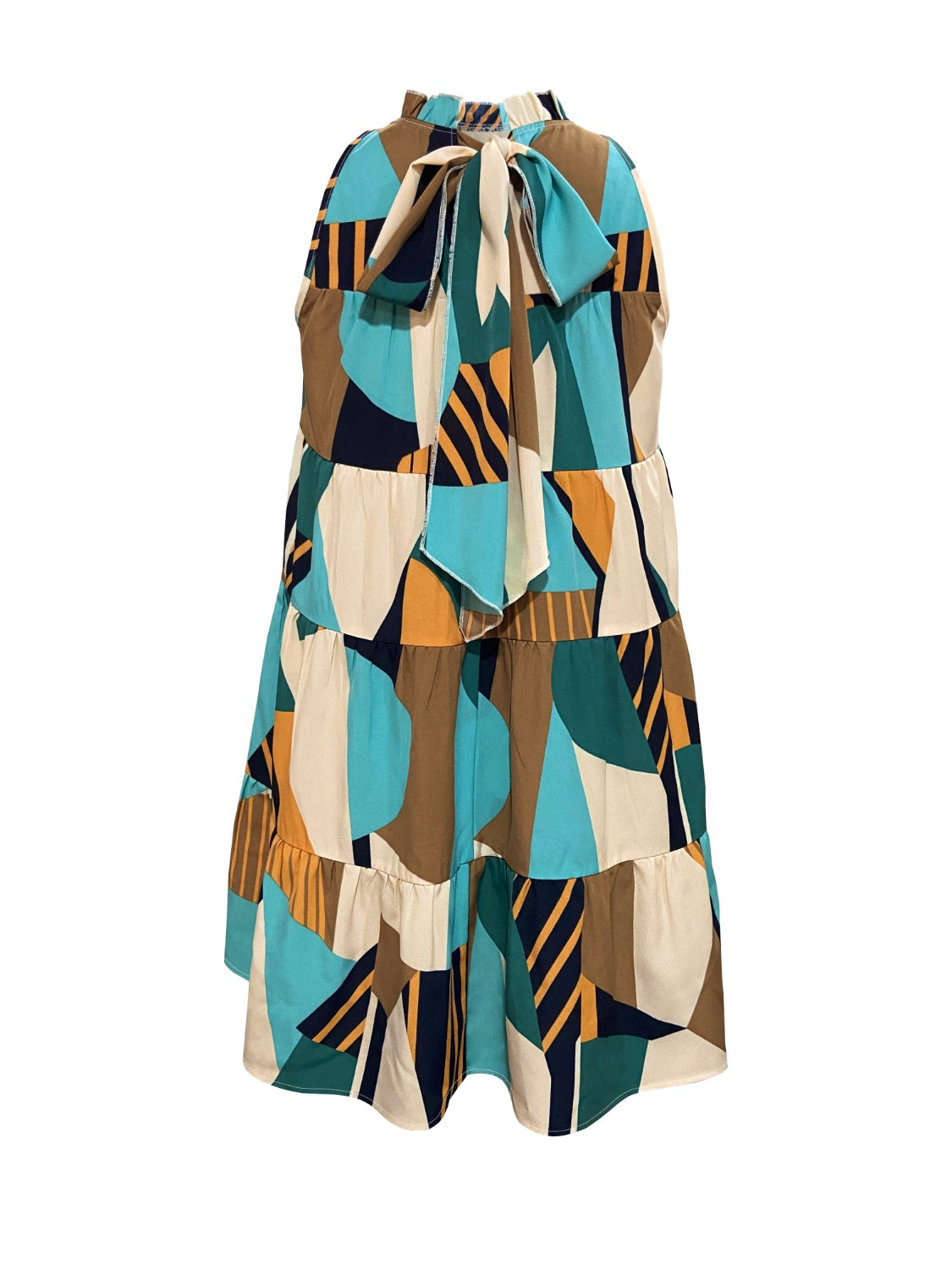 “The Abstract Smock” Printed Mock Neck Mini Dress
