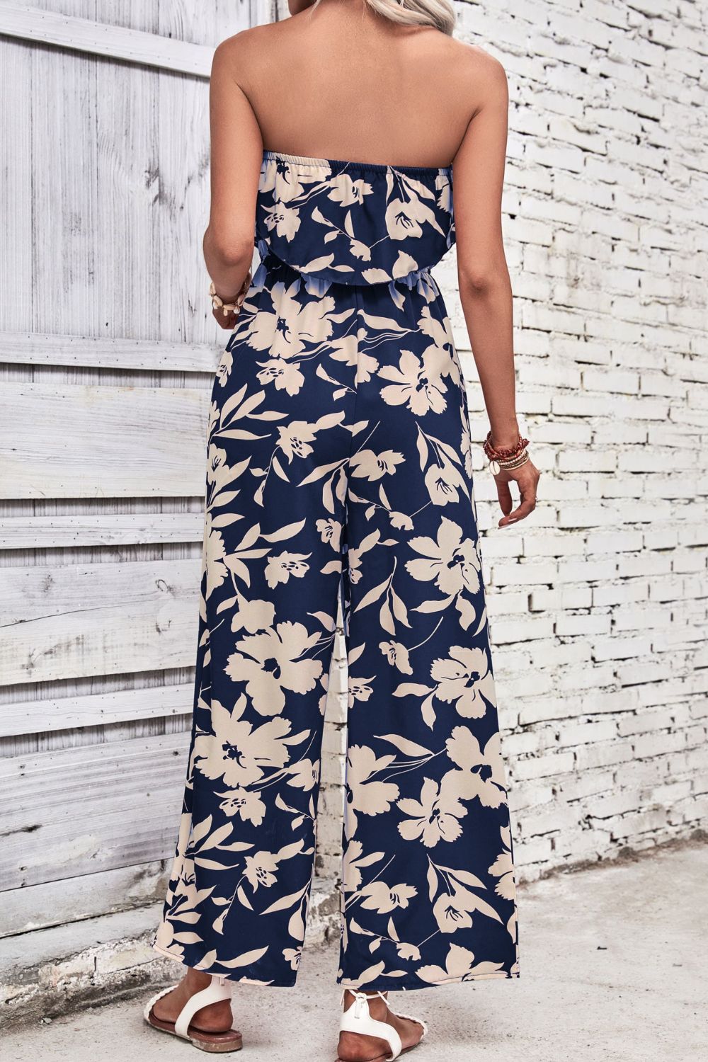 “The There She Goes” Floral Strapless Wide Leg Jumpsuit