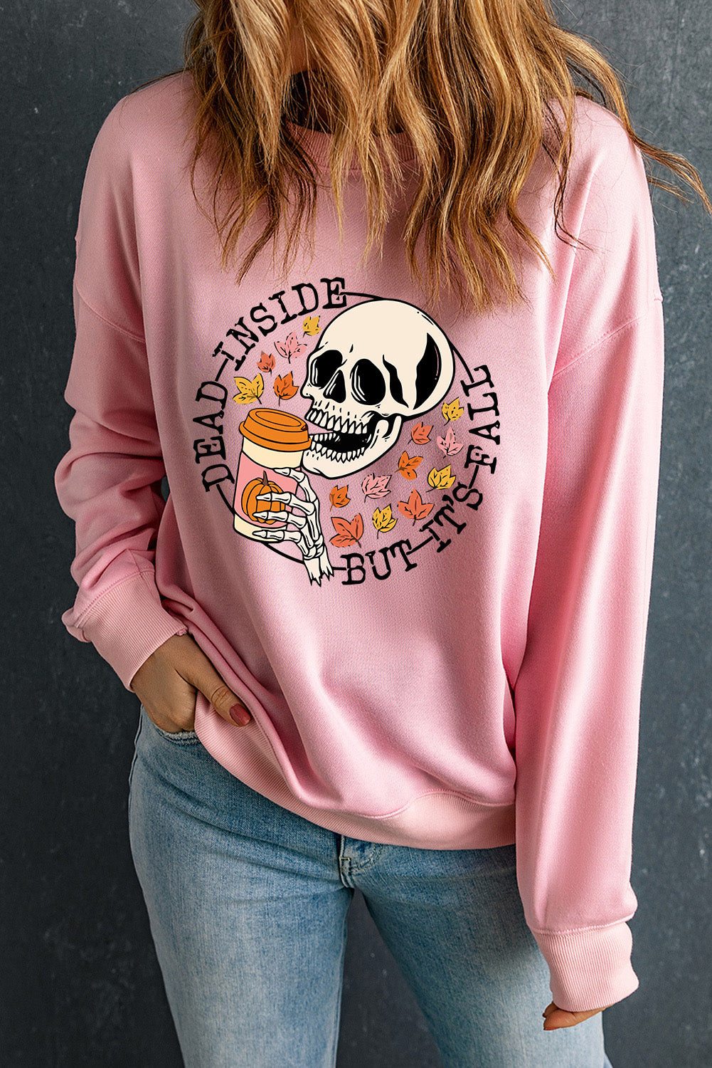 “The Fall Is Dead” Skull Graphic Dropped Shoulder Sweatshirt