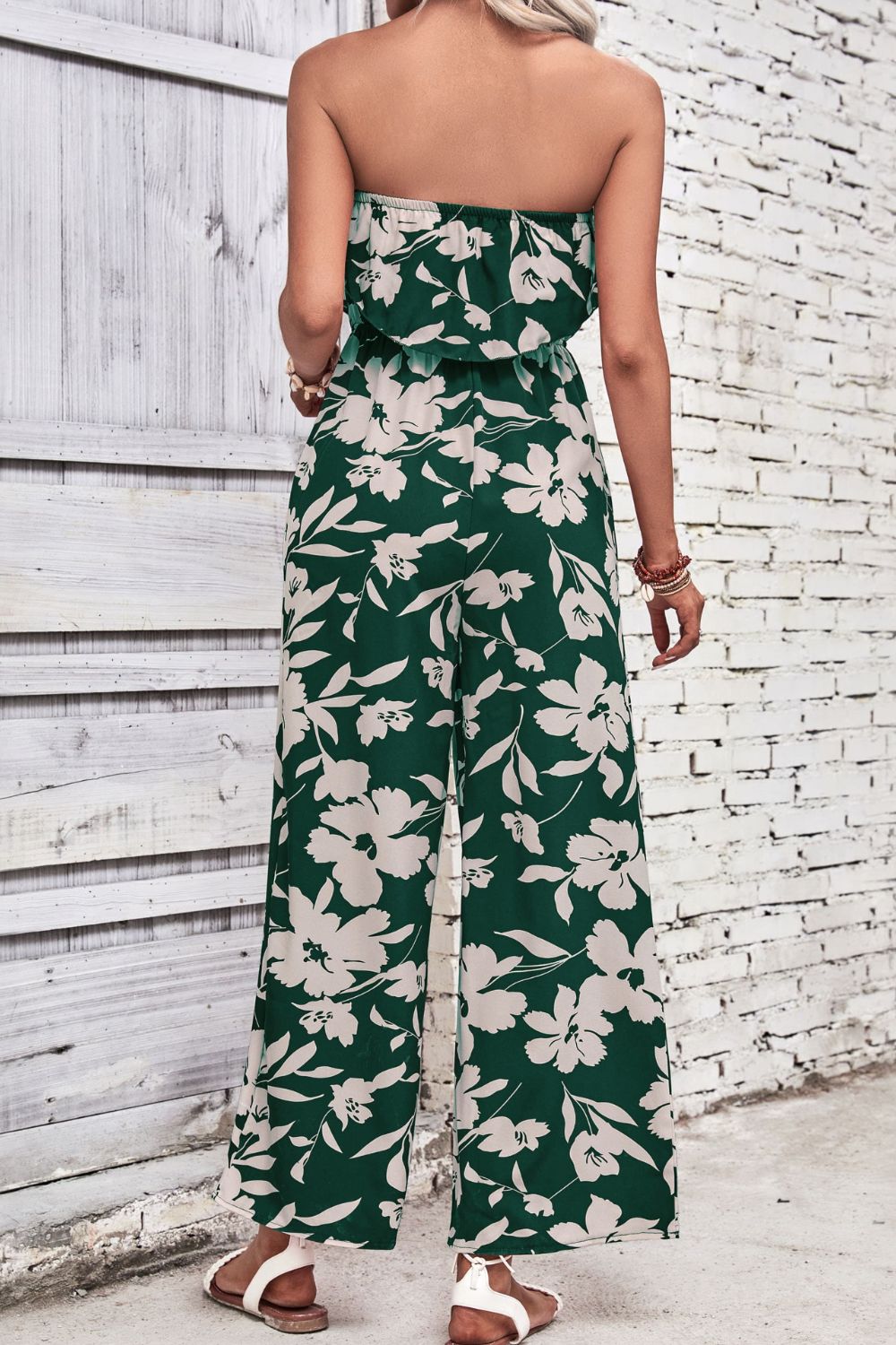 “The There She Goes” Floral Strapless Wide Leg Jumpsuit