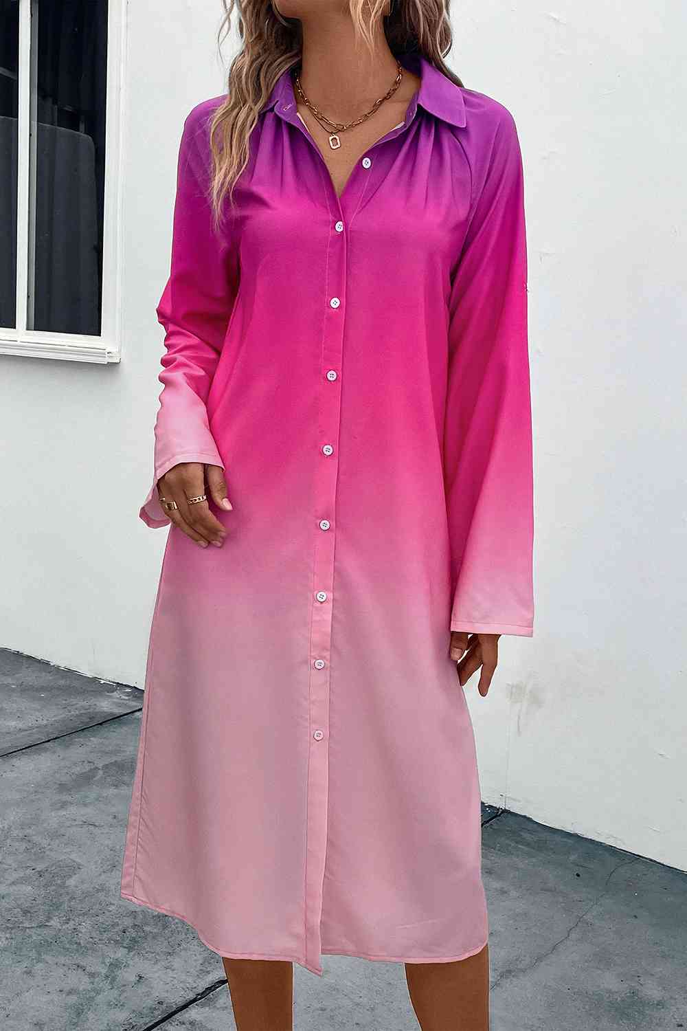 “The Caribbean Slayriser” Gradient Long Sleeve Shirt Dress