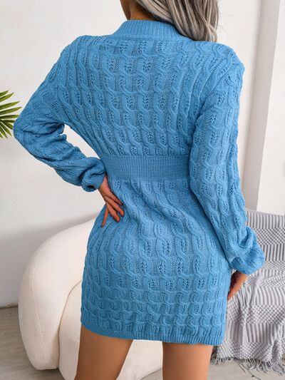 “The Sephra” Cable-Knit Round Neck Mini Wrap Sweater Dress