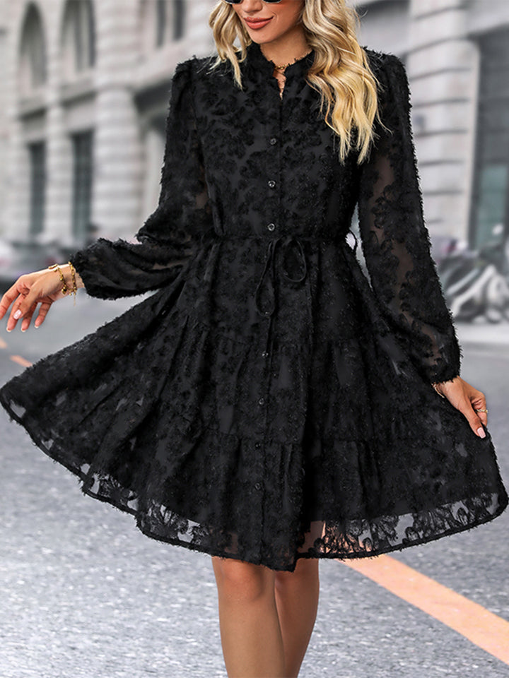 “The Virginia Brunch” V-Neck Long Sleeve Buttoned Dress