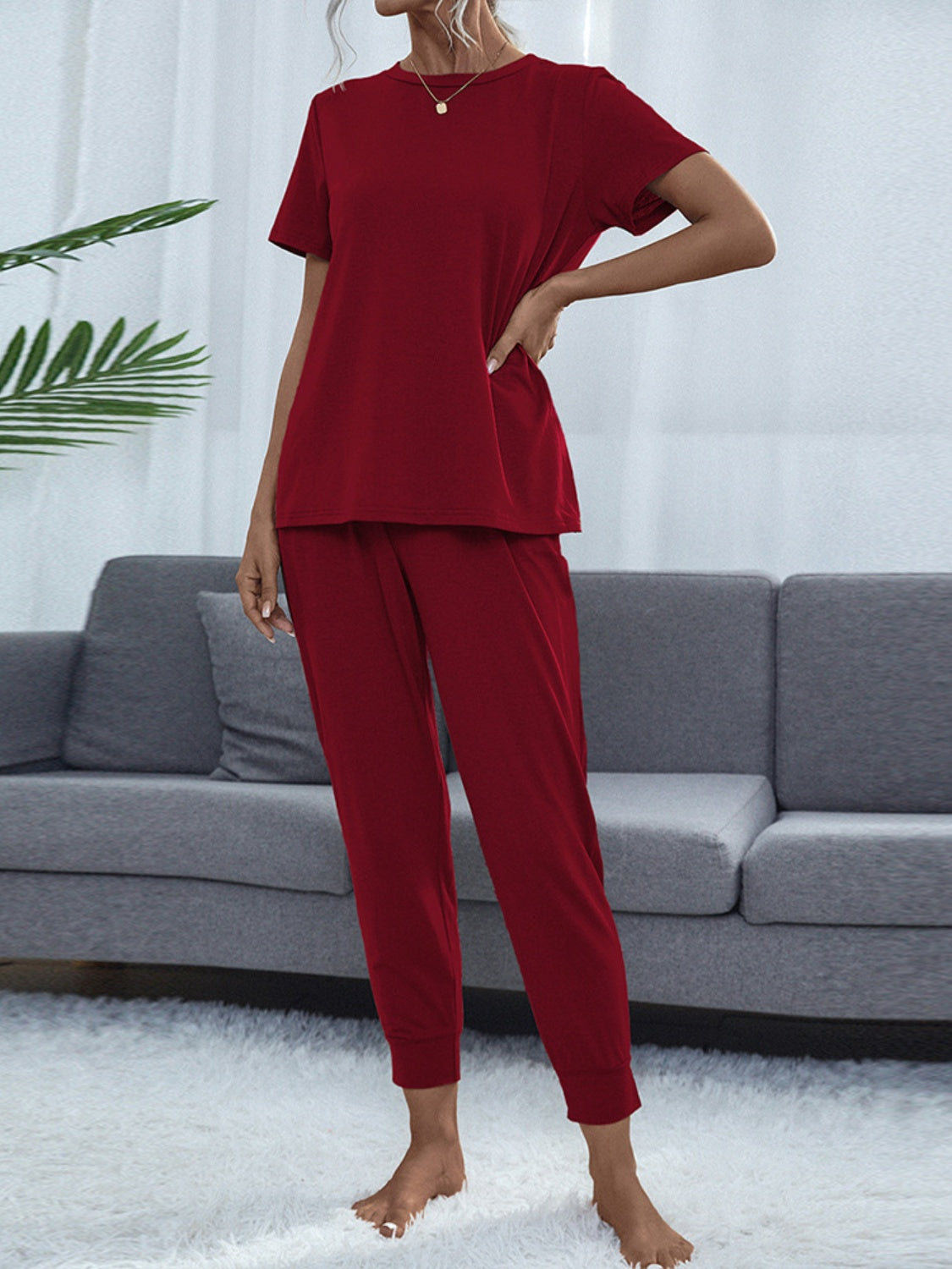 “The Lets Chill” Round Neck Top and Pants Lounge Set