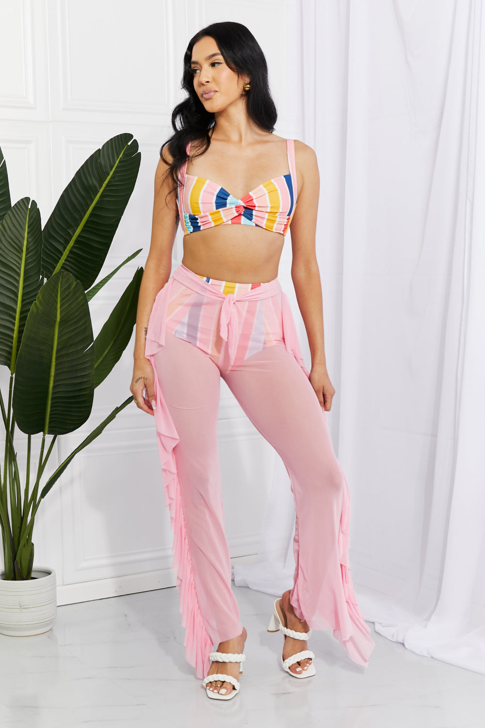 “The Take Me To The Beach” Mesh Ruffle Cover-Up Pants