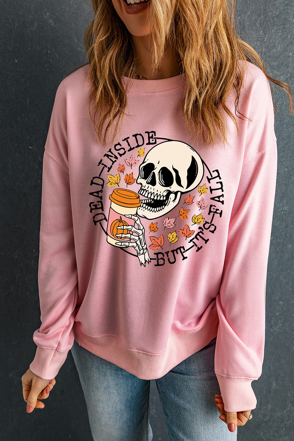 “The Fall Is Dead” Skull Graphic Dropped Shoulder Sweatshirt