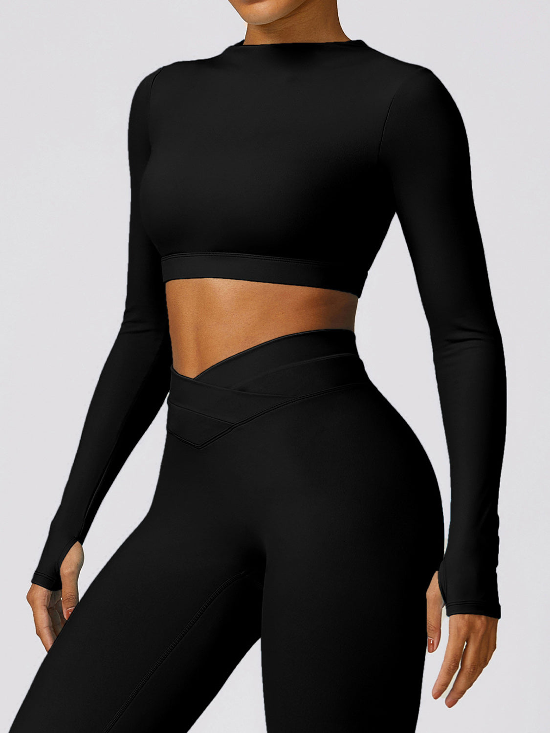 “The Cutout” Mock Neck Long Sleeve Active T-Shirt