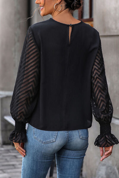 The Breakthrough Lace Detail Smocked Flounce Sleeve Blouse