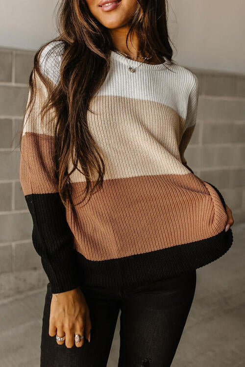 “The Krueger” Color Block Round Neck Sweater