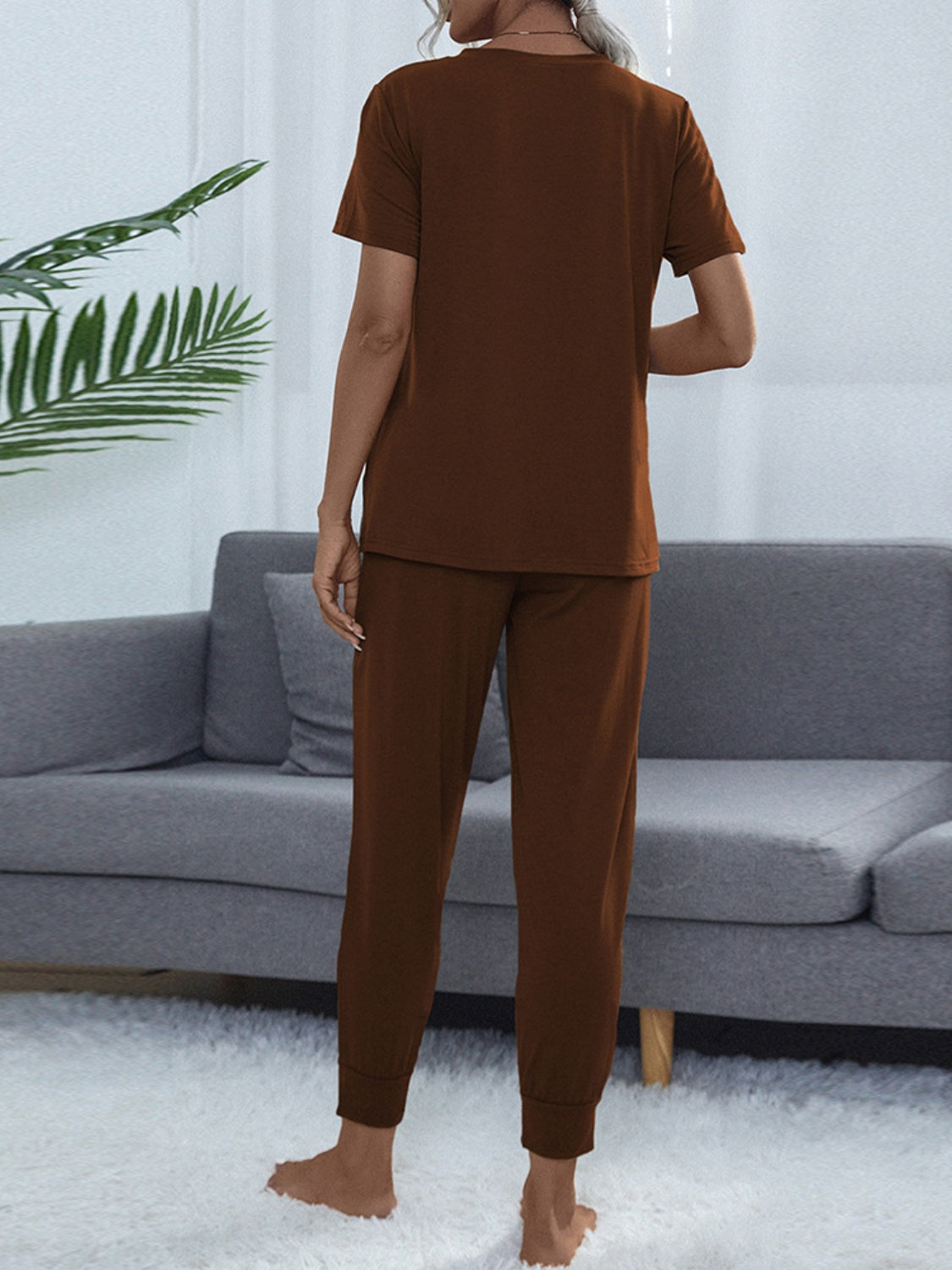 “The Lets Chill” Round Neck Top and Pants Lounge Set