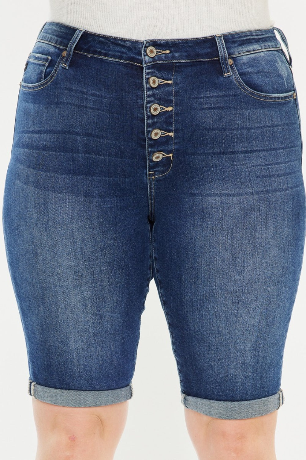 “The Oasis Palms” Full Size Cat's Whiskers Button Fly Denim Shorts