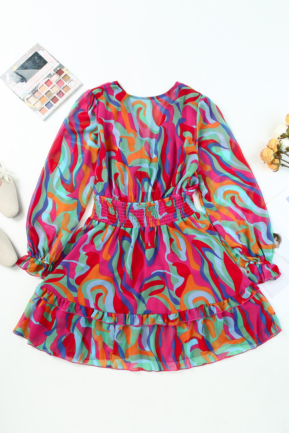 “The Better Half” Printed Flounce Sleeve Mini Dress