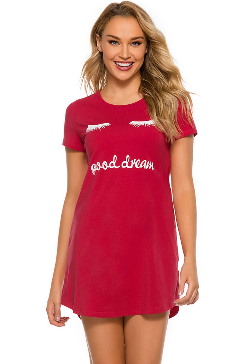 “The Sleep Graphics” Round Neck Short Sleeve Lounge Dress