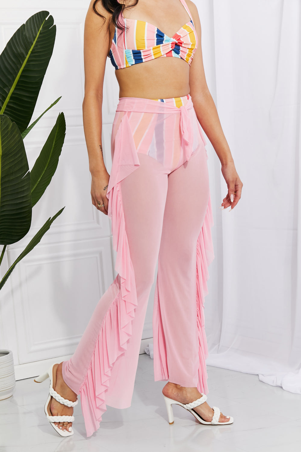 “The Take Me To The Beach” Mesh Ruffle Cover-Up Pants
