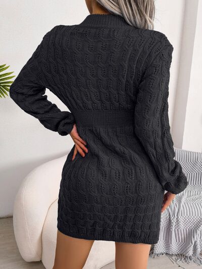 “The Sephra” Cable-Knit Round Neck Mini Wrap Sweater Dress