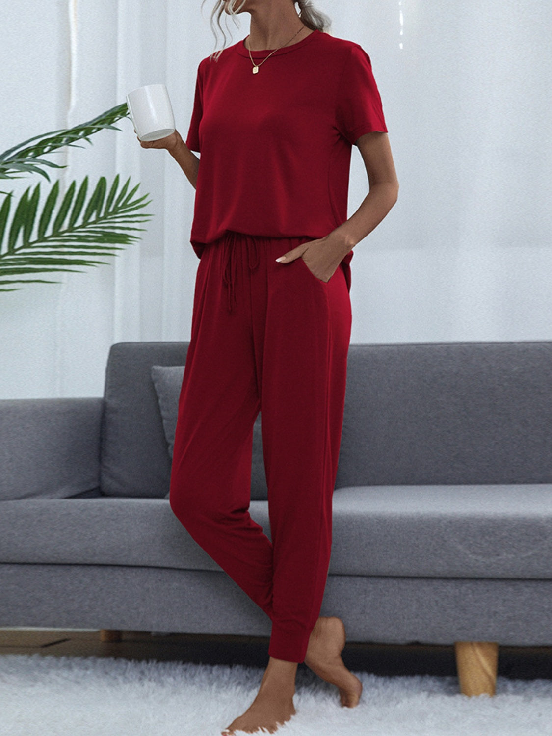 “The Lets Chill” Round Neck Top and Pants Lounge Set