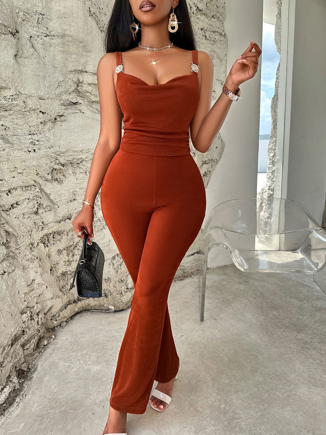 “The Leave Him Guessing” Cowl Neck Sleeveless Jumpsuit