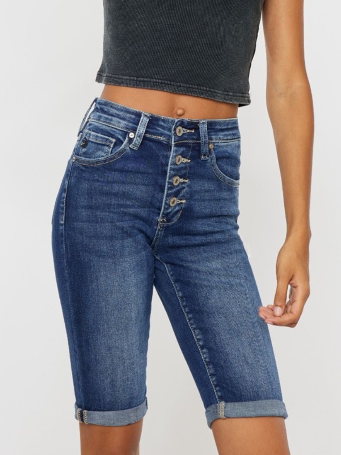 “The Oasis Palms” Full Size Cat's Whiskers Button Fly Denim Shorts