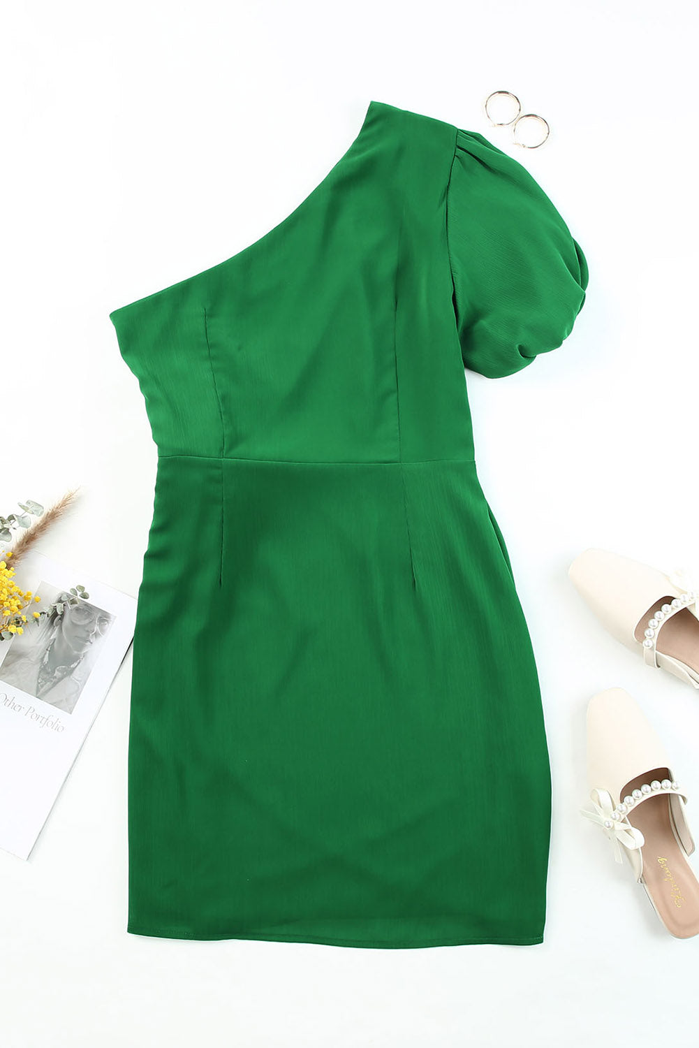 “The Airport” Tied One-Shoulder Puff Sleeve Dress
