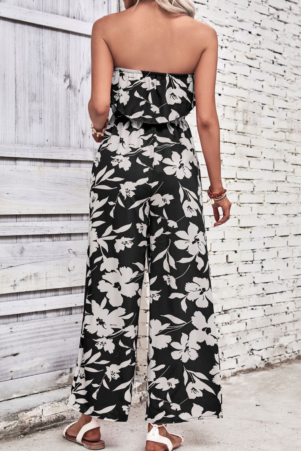 “The There She Goes” Floral Strapless Wide Leg Jumpsuit