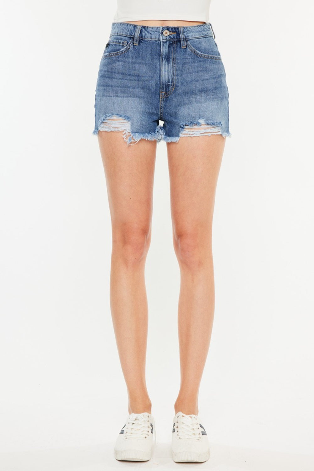 “The Kansan” Distressed Raw Hem High Waist Denim Shorts