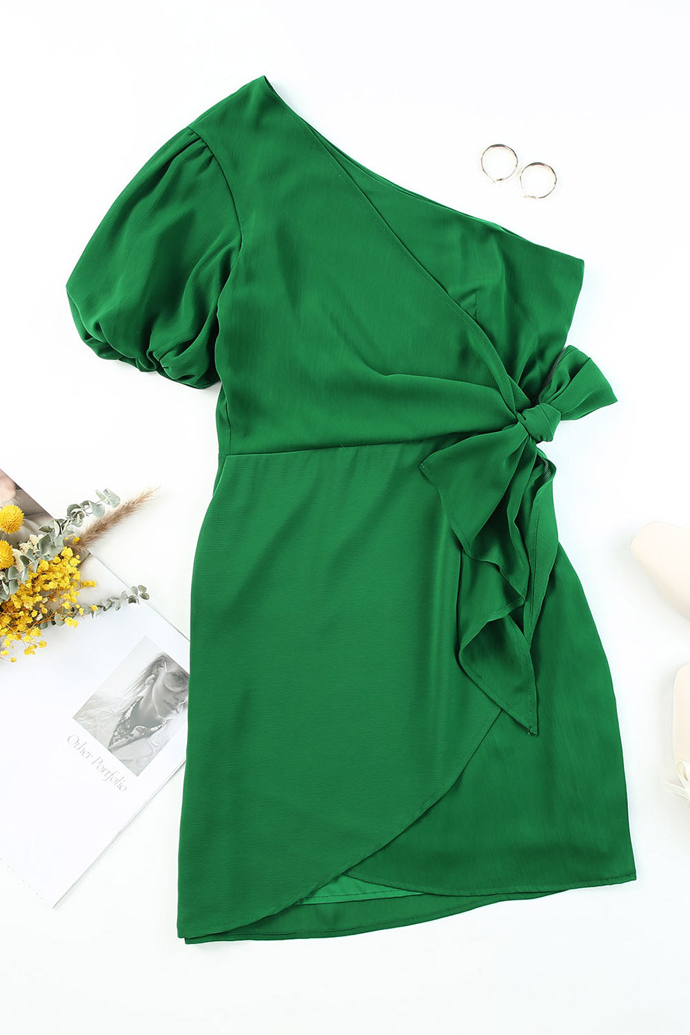 “The Airport” Tied One-Shoulder Puff Sleeve Dress