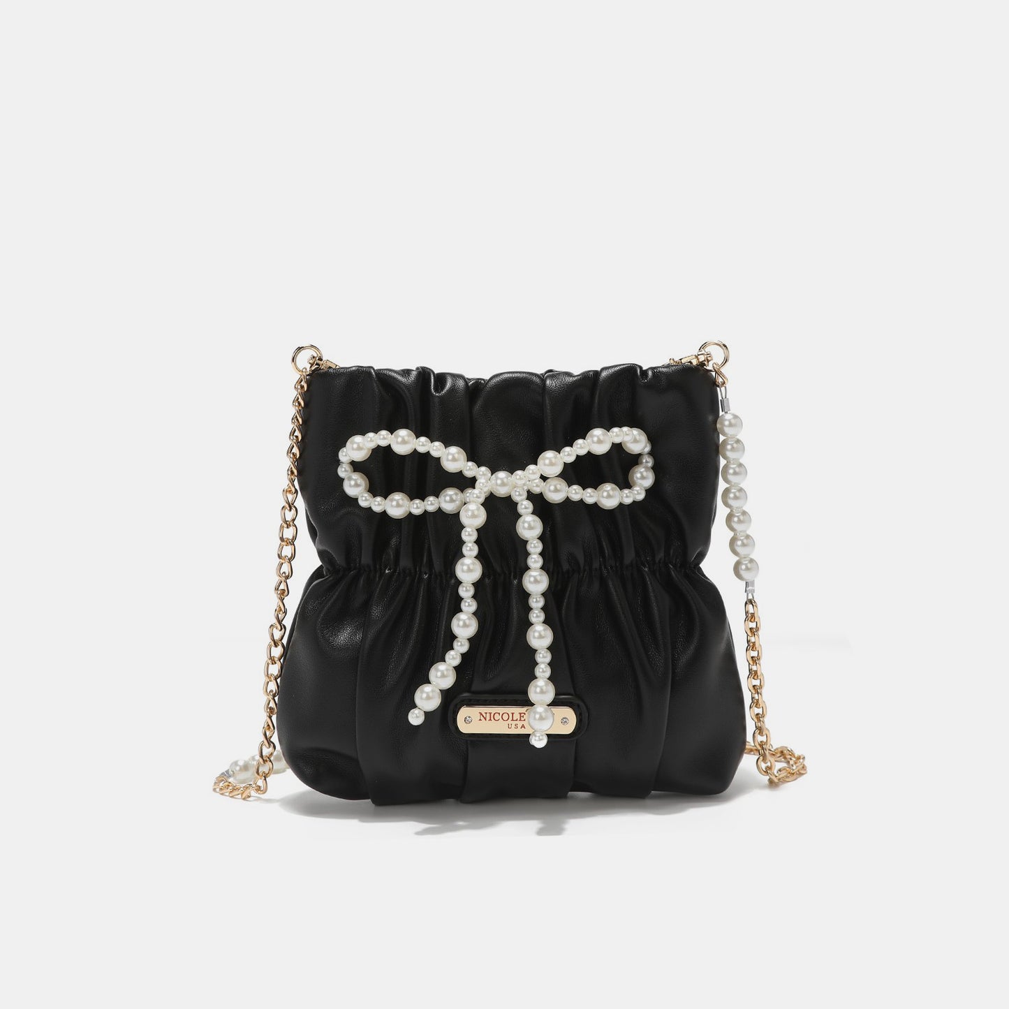 Brick Bag:Pearl Bow Chain Strap Purse