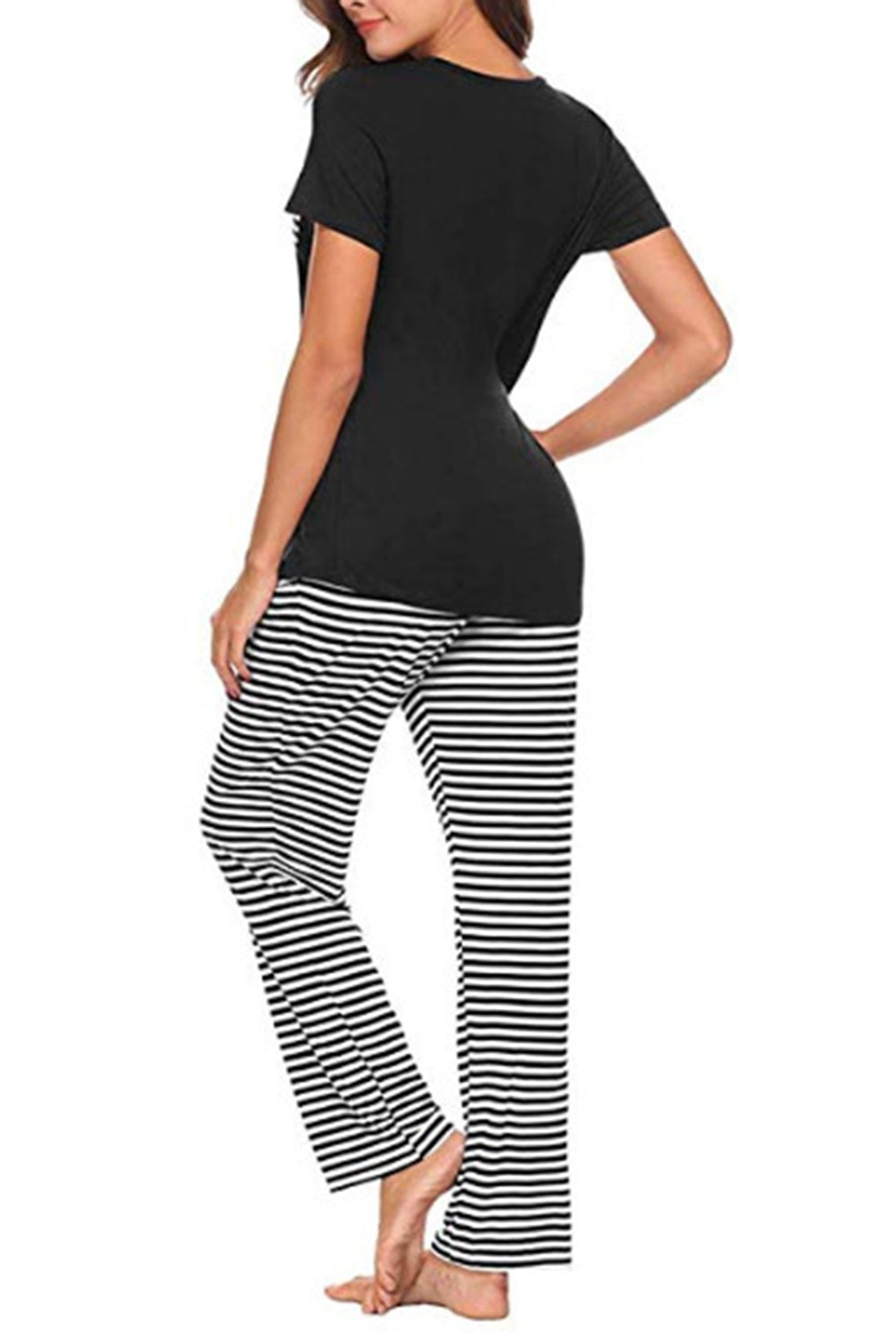 “The Stricker” Pocketed Short Sleeve Top and Striped Pants Lounge Set