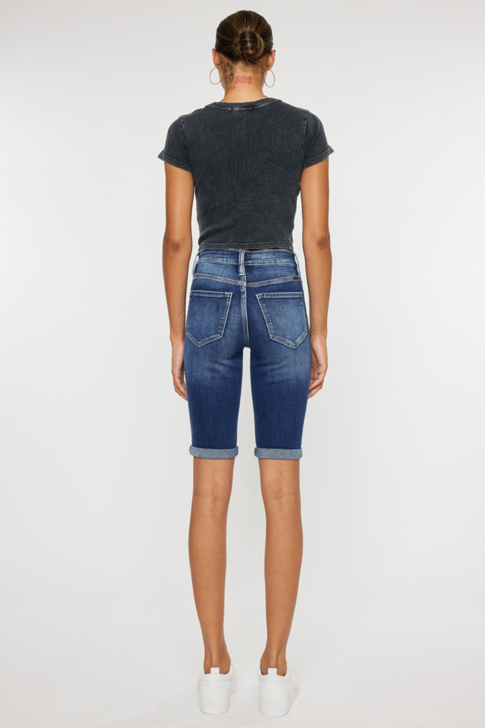 “The Oasis Palms” Full Size Cat's Whiskers Button Fly Denim Shorts