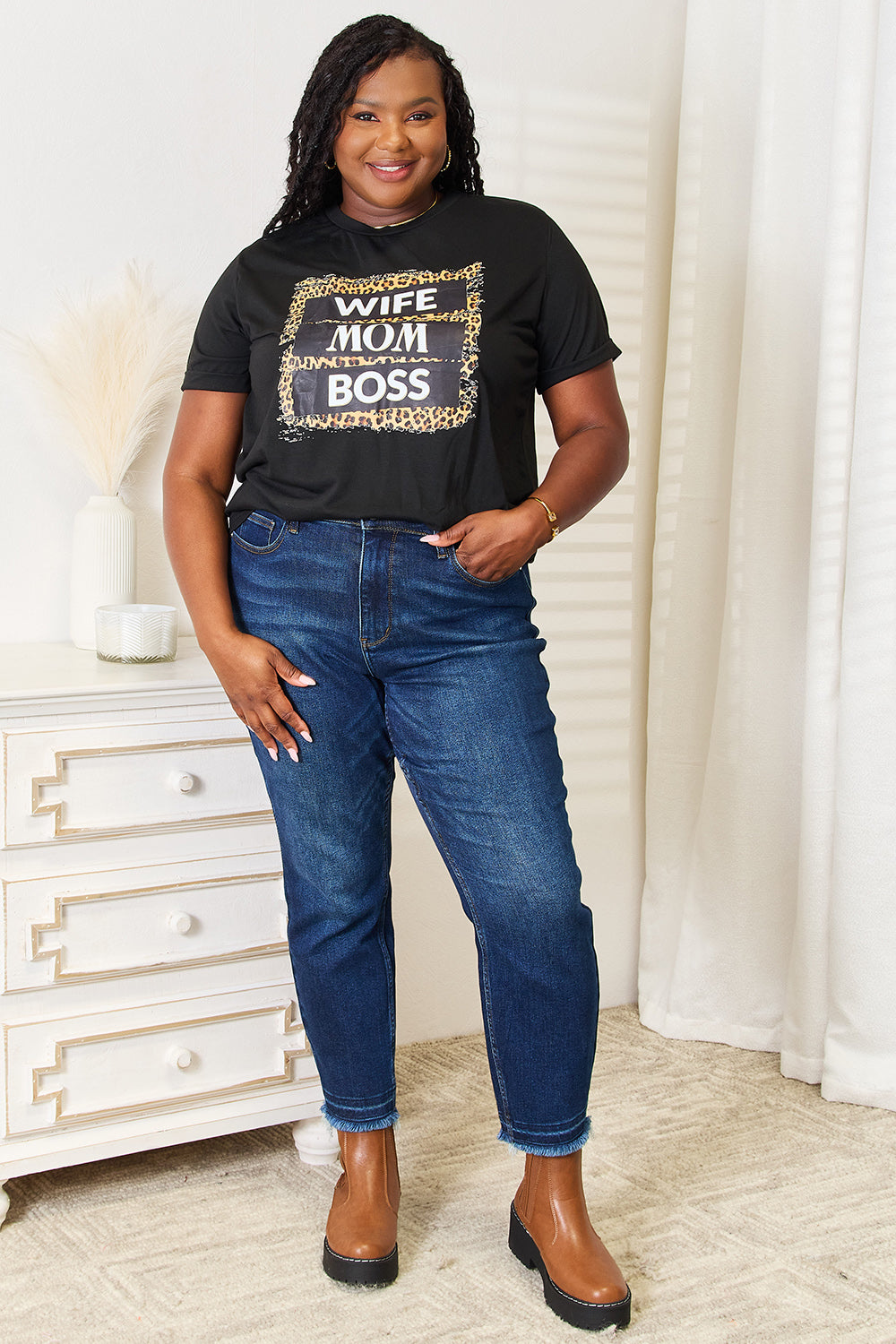 “The WIFE MOM BOSS” Leopard Graphic T-Shirt