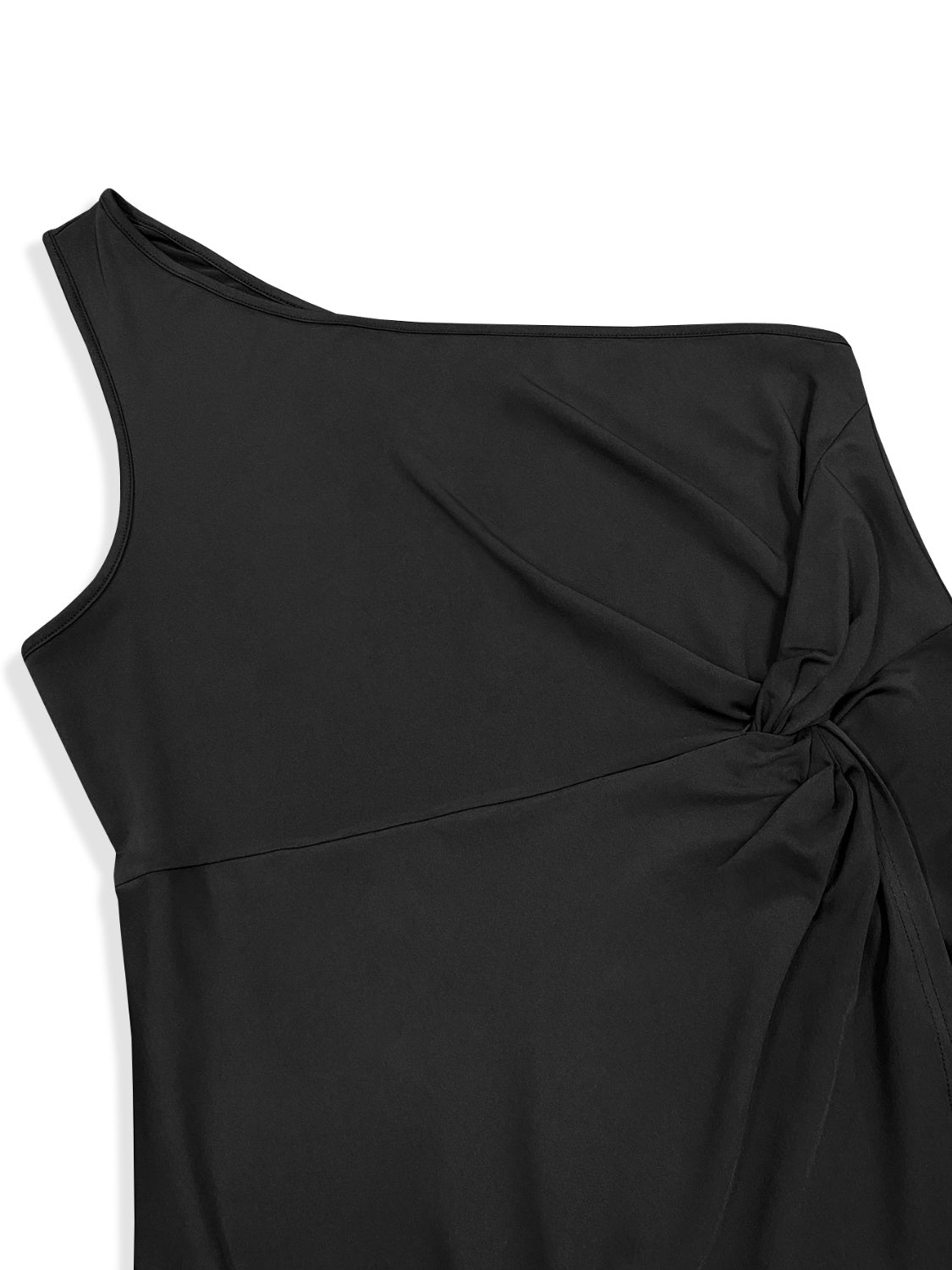 “The Black Mamba” Plus Size Twisted One Shoulder Sleeveless Midi Dress