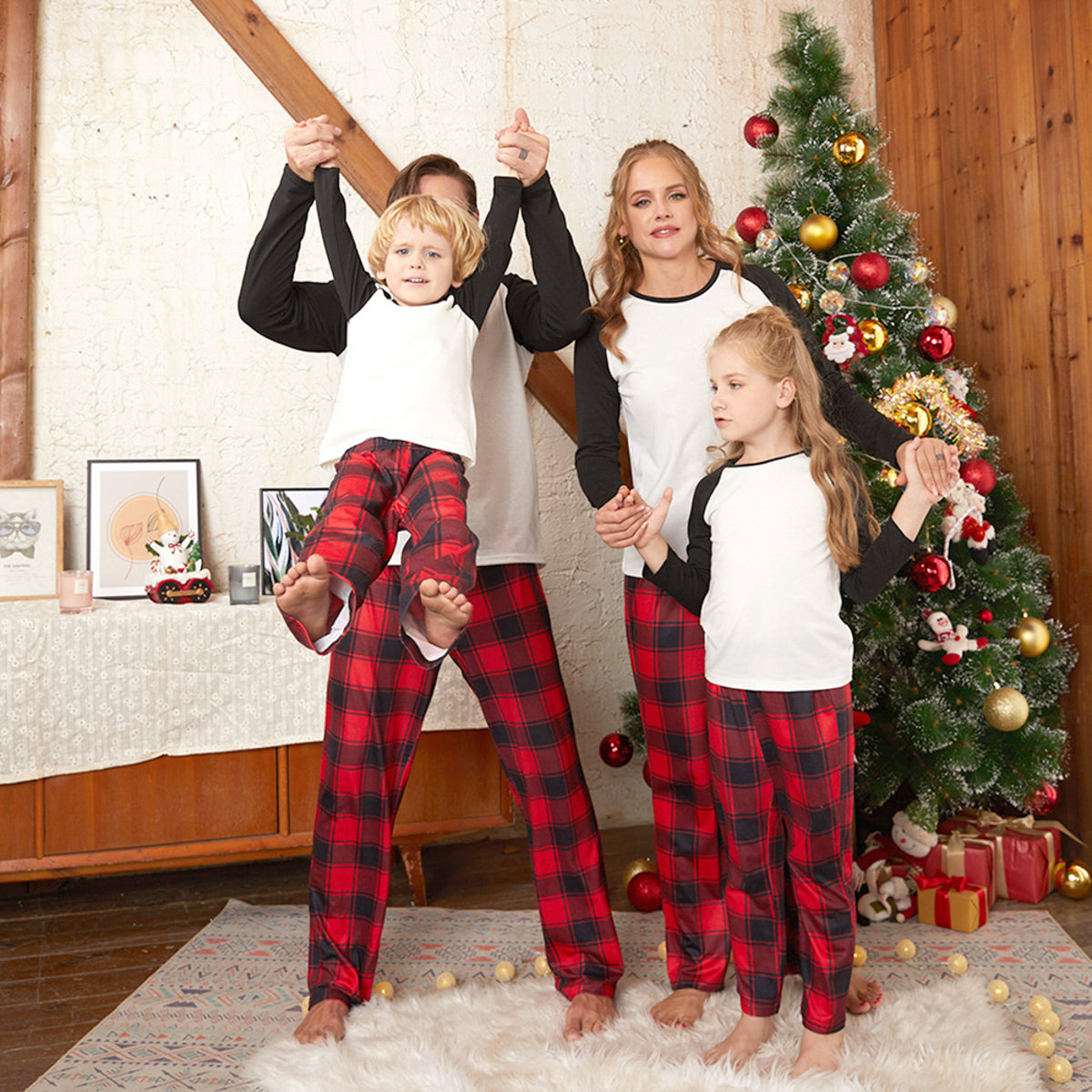 Raglan Sleeve Top and Plaid Pants Set