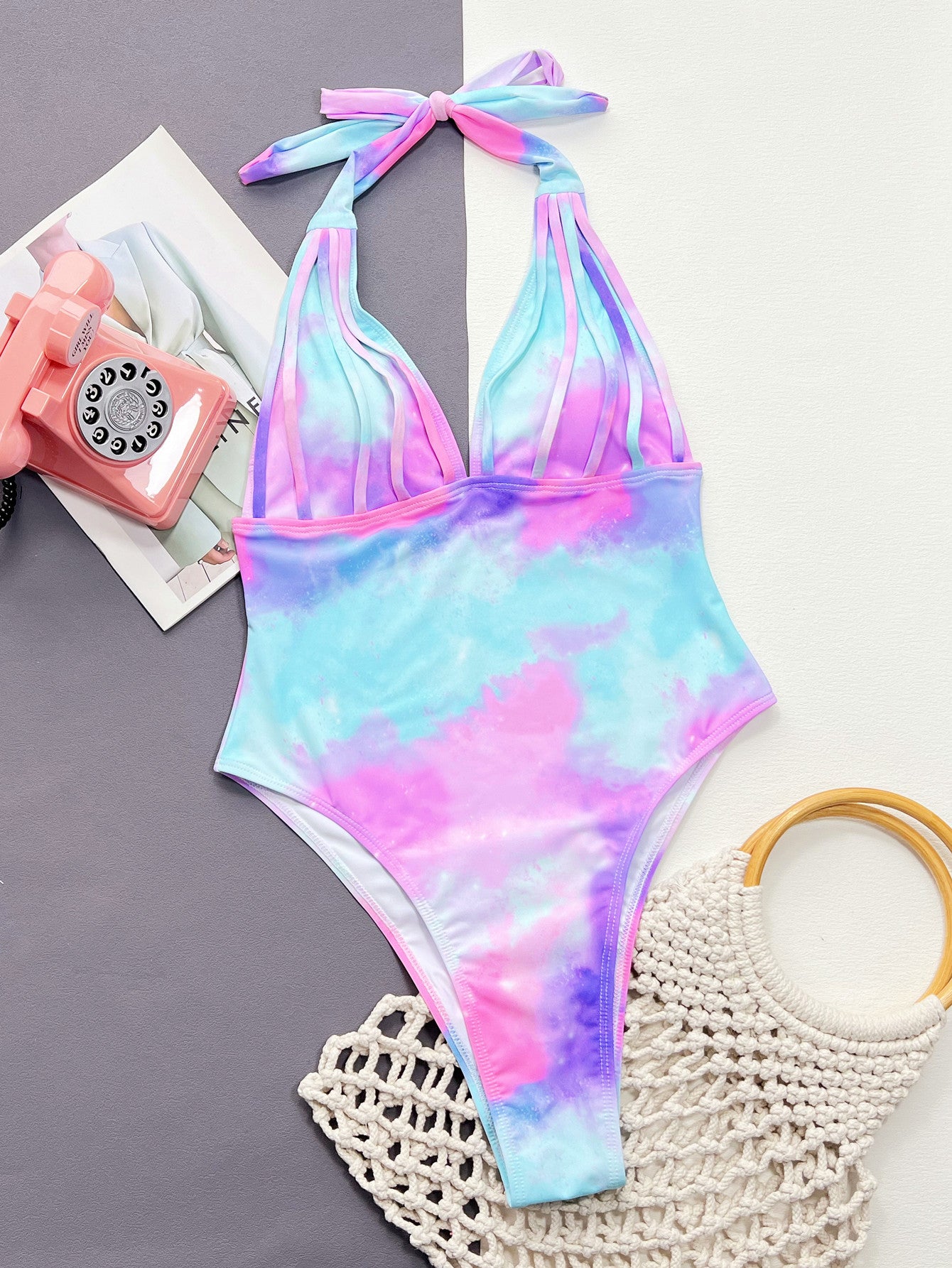 “The UniMer” Tie-Dye Halter Neck One-Piece Swimsuit