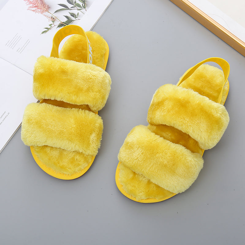 Faux Fur Open Toe Slippers